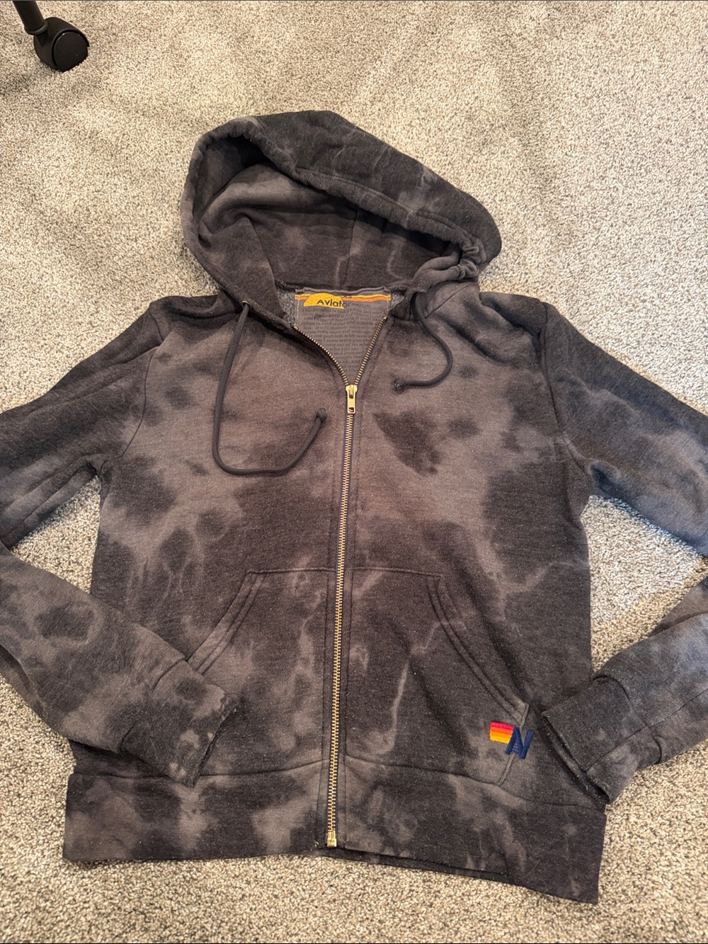Aviator Nation XS Charcoal Black Tie-Dye Zip Hoodie